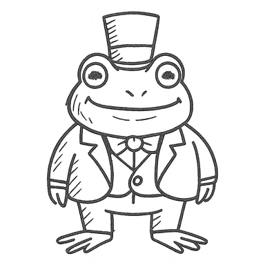 hand-drawn frog in a green suit with a top hat looking wealthy sticker