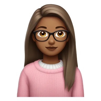  Girl With white skin , straight long brown hair in pink sweater with white glasses  sticker