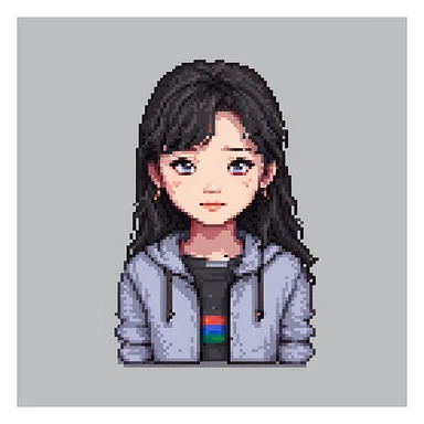 pixel art of a Korean teenage girl, age 17, casual modern outfit, cute expression sticker