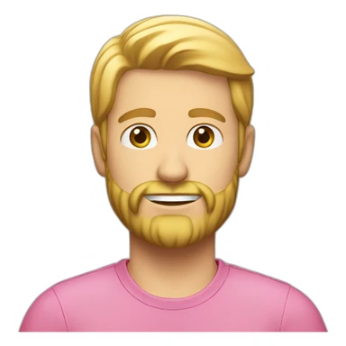 a guy in a pink shirt, blond, with a short beard in a blue cap, sticker