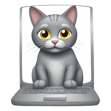 Funny gray cat works at the computer sticker