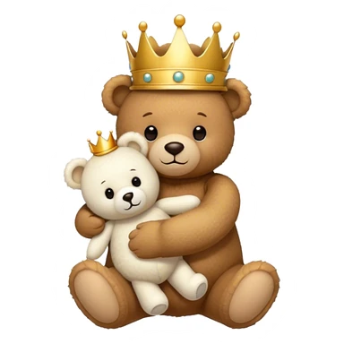 Teddy bear with a crown hugging a smaller white teddy bear sticker