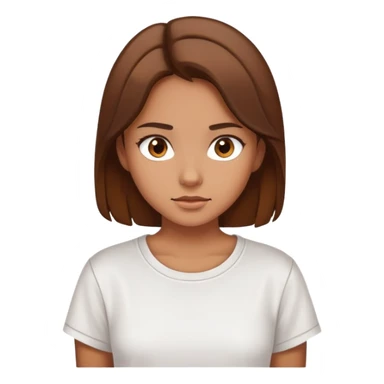Girl with tan skin, thick brown hair, brown eyes, loose white tshirt sticker