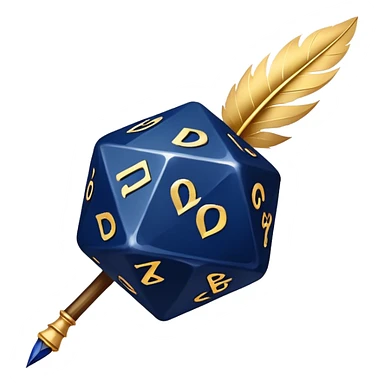 A golden quill crossing with a d20
Color: Gold and deep navy blue sticker