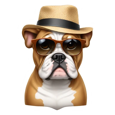 bulldog with sunglasses and a hat sticker