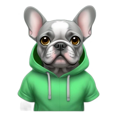 Grey French bulldog in green hoodie sticker