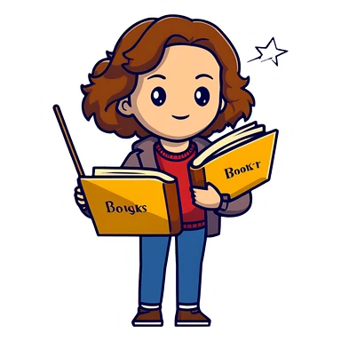 Hermione Granger with stack of books and wand sticker