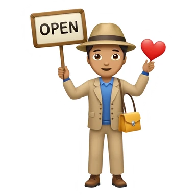 man holding up an open sign, full body sticker