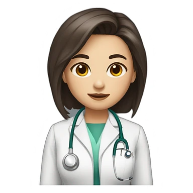 female doctor with mid dark brown length hair and very dark brown eyes crouching sticker