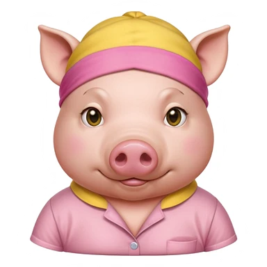 a pig with yellow sleep mask and wearing shirt sticker