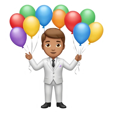 Birthday male with ballons in white suit sticker