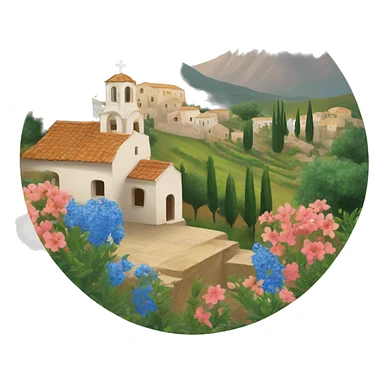 Greek countryside with florals sticker