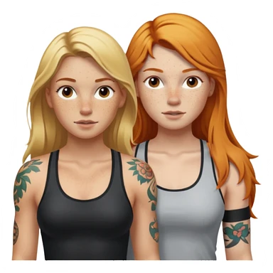 girl with long blonde hair and tattoos next to an athletic ginger girl lwsbians sticker