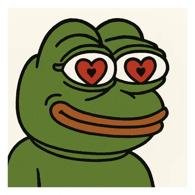 Pepe the Frog with heart eyes, meme style sticker