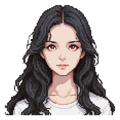 strong girl with brown eyes, long slightly wavy black hair sticker