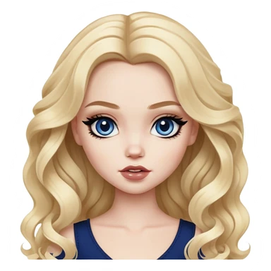 wavy blonde hair, pale skin skin, dark blue eyes, pretty bratz baddie, black eyeliner sticker