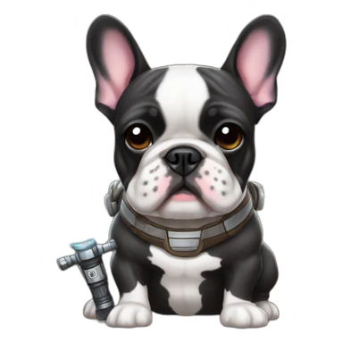 brindle french bulldog with lightsaber sticker