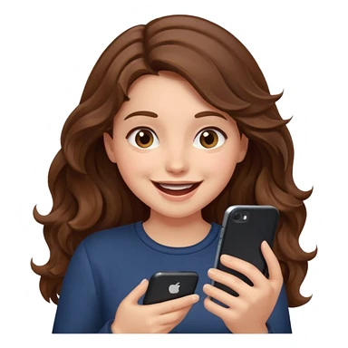 Girl with wavy brown hair Looking at phone and in love and she is excited and hot sticker