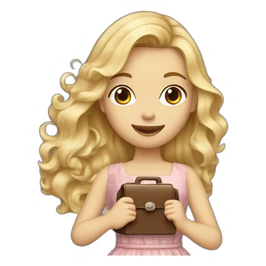 a wavy blonde long haired girl in a dress with bag and telephone sticker