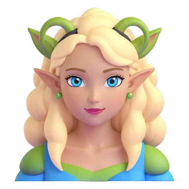 pretty girl with blonde hair, blue eyes, green ogre ears sticker