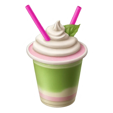 Matcha latte with ice and a pink straw sticker