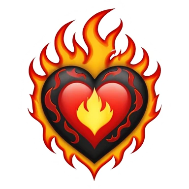 Black and red heart with flames tattoo style sticker