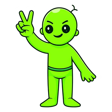 Hilarious green mutant with three arms making peace signs sticker
