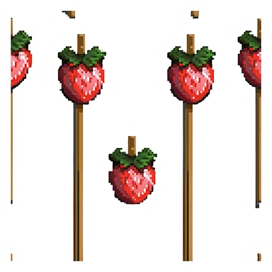 wooden skewer with three strawberries coated in shiny sugar glaze sticker