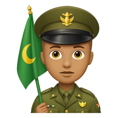 Yellow circle emoji of a soldier holding a green flag sticker