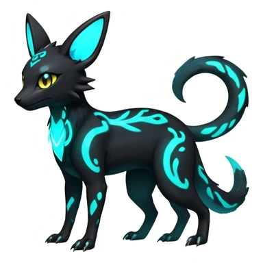 Rare realistic dark-neon glowing bioluminescent edgy badass epic pretty beautiful handsome gorgeous aesthetic colorful vibrant Vernid-Trico-Umbreon-Salandit-hybrid-species-Fakemon-creature by LiLaiRa, 4 legs, 1 tail, random markings, (full body) sticker
