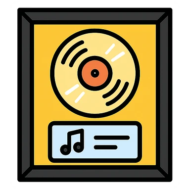 platinum record award in a black frame, shiny disc, music plaque, color icon sticker