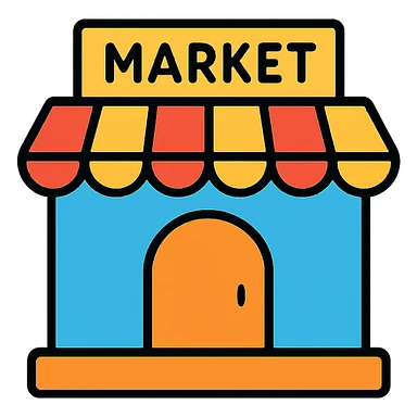 stylized market icon, suitable for branding, modern clean lines, minimalistic design sticker