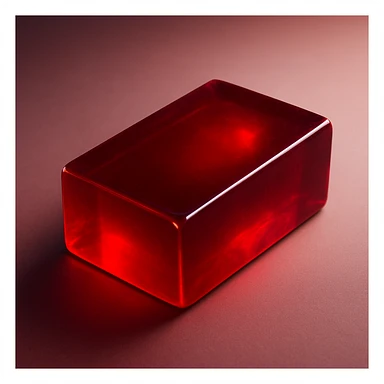 a rectangular ruby block, deep crimson, highly polished, glowing from within, jewel-like shine, translucent edges, on a soft gradient background sticker