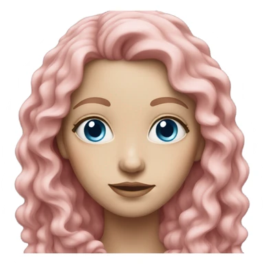 Pale white woman with blue eyes and long pink curly hair sticker