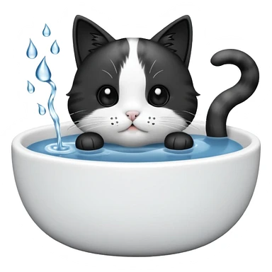 A water bowl with a cat drinking sticker