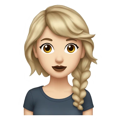white girl with dirty blonde brownish hair and bluey/grey eyes and a mole on left middle of the cheek and wearing a taylor swift tshirt sticker