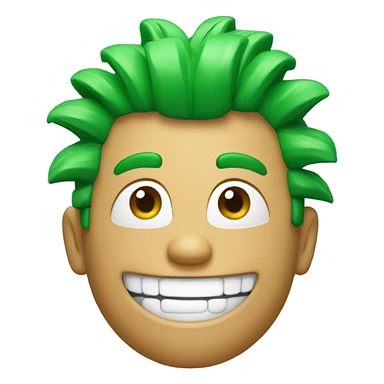 Green smiling 3d emoji with Mohawk and teeth sticker