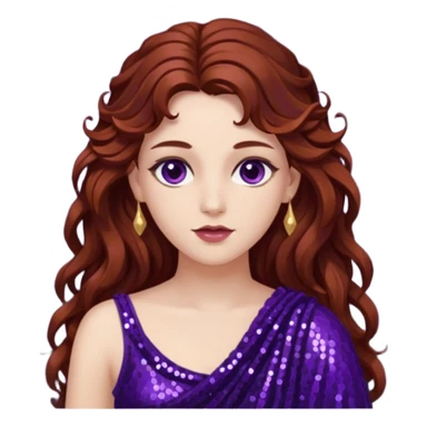 Persephone from Greek Gods with long dark auburn wavy hair, dark purple sequin toga sticker