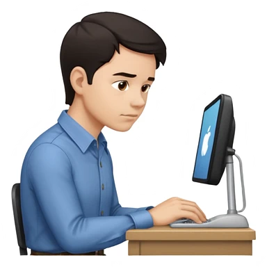 iOS emoji style - Side profile of a man with dark hair and wearing a collared-shirt. He sits with hunched posture at a desk. sticker