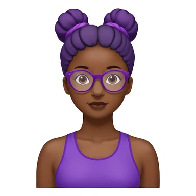 Female Athlete with Glasses – Dark-skinned woman, bun hairstyle, purple sports top.


 sticker