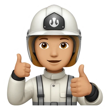 Cara de una persona con casco blanco cun pulgar arriba sticker