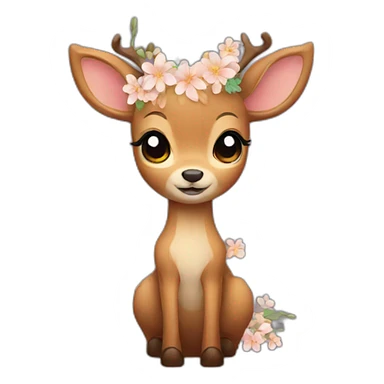 Cute shy deer with flowers  sticker