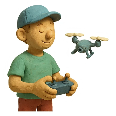 claymation style drone pilot with visible fingerprints and pastel colors sticker