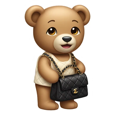 Cute teddy bear holding a Chanel bag sticker