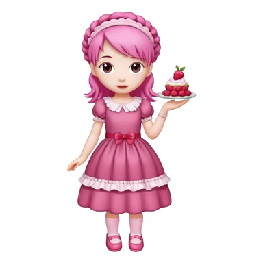 Isolated detaile illustration incredibly raspberry torte doll figurine full body with pink hair and a raspberry hairband sticker