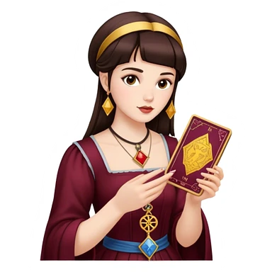 A brunette girl with a square hairstyle reading the Burgundy tarot sticker