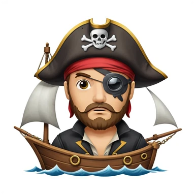 pirate with eye sailing a ship in strom sea background sticker