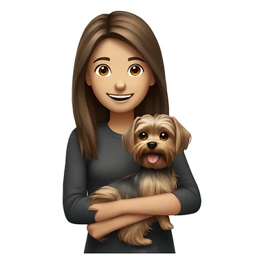 brown hair girl smiling with  Yorkshire Terrier sticker
