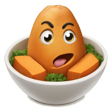 mashed sweet potatoes in a bowl with chicken sticker