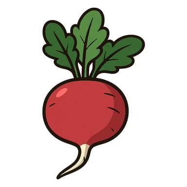 flat style icon of a large radish with simple shapes, saturated colors, and a big root sticker